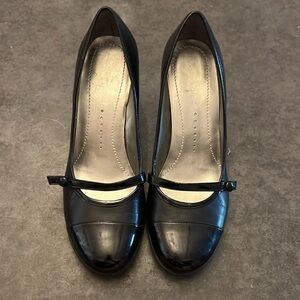 Black Leather Mary Jane Pumps Heels Size 8 - Elegant Footwear